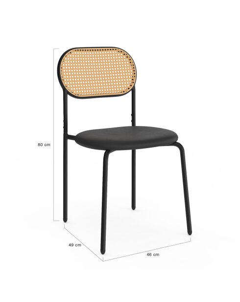 4 Chaises Clarisse dossier cannage noires - 46x49x80 cm