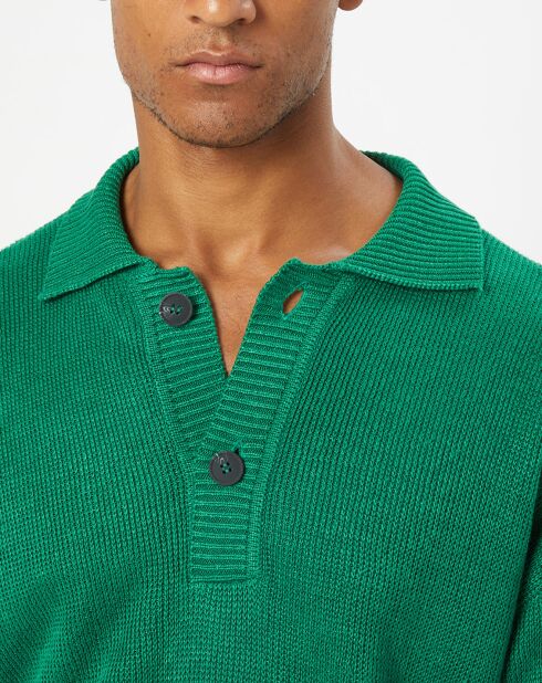 Polo 100% Lin manches courtes Maille vert emeraude