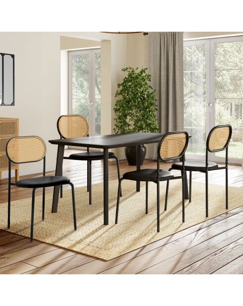 4 Chaises Clarisse dossier cannage noires - 46x49x80 cm
