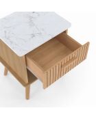 2 Tables de chevet Marceau effet lattes bois/effet marbre blanc - 40x34x50 cm