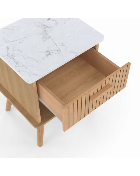 2 Tables de chevet Marceau effet lattes bois/effet marbre blanc - 40x34x50 cm