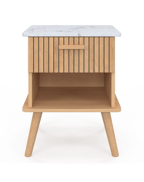 2 Tables de chevet Marceau effet lattes bois/effet marbre blanc - 40x34x50 cm