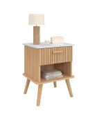 2 Tables de chevet Marceau effet lattes bois/effet marbre blanc - 40x34x50 cm
