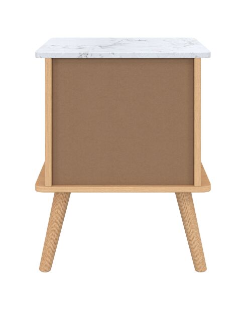2 Tables de chevet Marceau effet lattes bois/effet marbre blanc - 40x34x50 cm