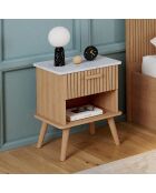 2 Tables de chevet Marceau effet lattes bois/effet marbre blanc - 40x34x50 cm