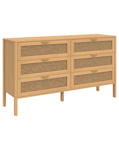 Commode Eve 6 tiroirs en cannage 140cm bois  - 140x40x80 cm