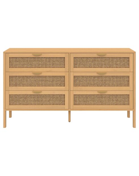 Commode Eve 6 tiroirs en cannage 140cm bois  - 140x40x80 cm