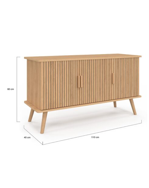 Buffet Faustine 3 portes effet lattes bois - 110x40x60 cm