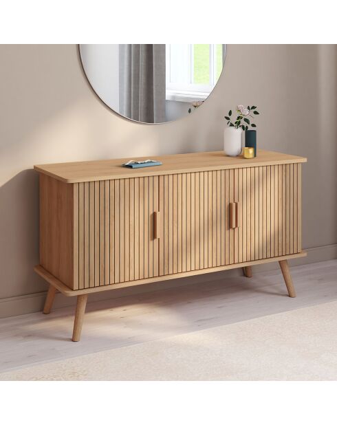 Buffet Faustine 3 portes effet lattes bois - 110x40x60 cm