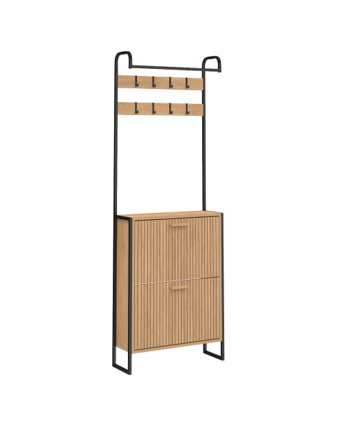 Vestiaire d'entrée Faustine effet lattes bois/noir - 63.5x23.5x180 cm