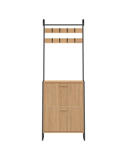 Vestiaire d'entrée Faustine effet lattes bois/noir - 63.5x23.5x180 cm