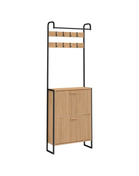 Vestiaire d'entrée Faustine effet lattes bois/noir - 63.5x23.5x180 cm
