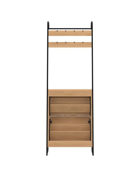 Vestiaire d'entrée Faustine effet lattes bois/noir - 63.5x23.5x180 cm