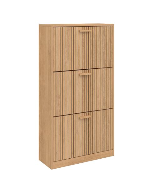 Meuble à chaussures Faustine 3 portes effet lattes 18 paires bois - 60x24x113 cm
