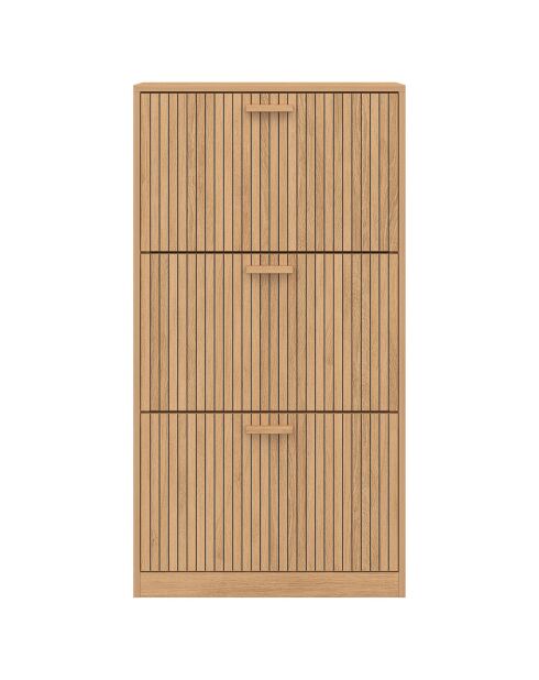 Meuble à chaussures Faustine 3 portes effet lattes 18 paires bois - 60x24x113 cm