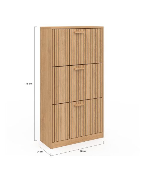 Faustine Schuhschrank mit 3 Türen, Lattenrost, 18 Paar, Holz, 60 x 24 x 113 cm