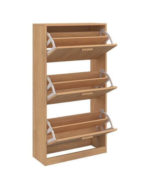 Meuble à chaussures Faustine 3 portes effet lattes 18 paires bois - 60x24x113 cm