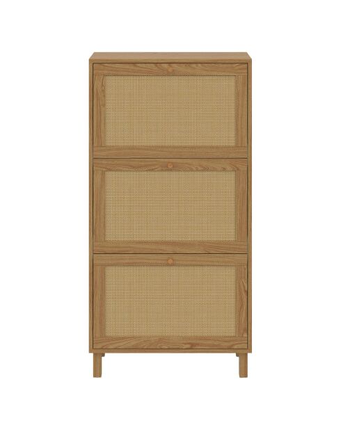 Meuble à chaussures Erin 3 portes en cannage 18 paires bois - 60x23.50x118 cm