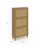 Meuble à chaussures Erin 3 portes en cannage 18 paires bois - 60x23.50x118 cm