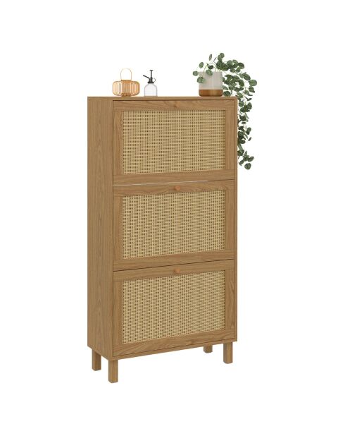Meuble à chaussures Erin 3 portes en cannage 18 paires bois - 60x23.50x118 cm