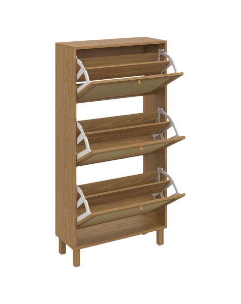 Meuble à chaussures Erin 3 portes en cannage 18 paires bois - 60x23.50x118 cm