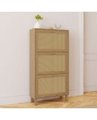 Meuble à chaussures Erin 3 portes en cannage 18 paires bois - 60x23.50x118 cm
