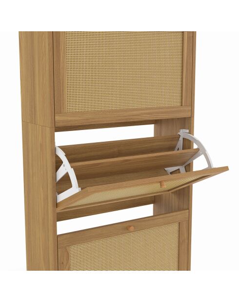 Meuble à chaussures Erin 3 portes en cannage 18 paires bois - 60x23.50x118 cm