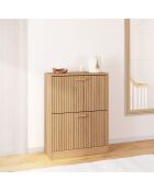 Meuble à chaussures Faustine 2 portes effet lattes 12 paires bois - 60x24x80 cm