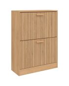 Meuble à chaussures Faustine 2 portes effet lattes 12 paires bois - 60x24x80 cm