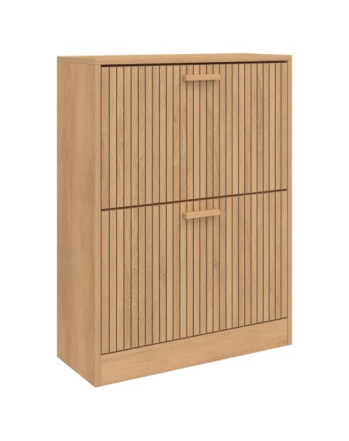 Meuble à chaussures Faustine 2 portes effet lattes 12 paires bois - 60x24x80 cm