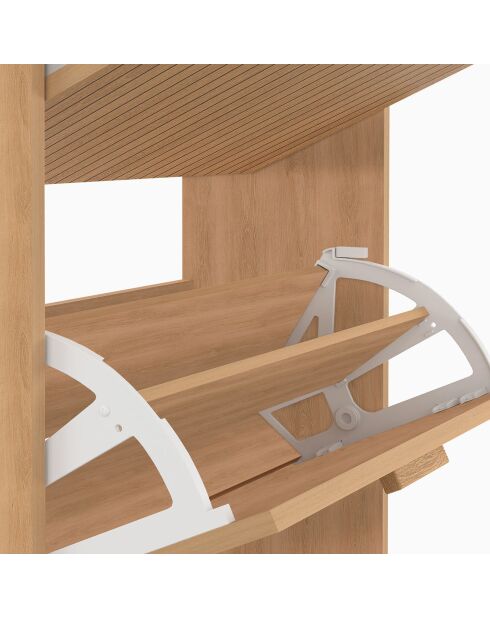 Meuble à chaussures Faustine 2 portes effet lattes 12 paires bois - 60x24x80 cm