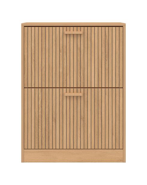 Meuble à chaussures Faustine 2 portes effet lattes 12 paires bois - 60x24x80 cm