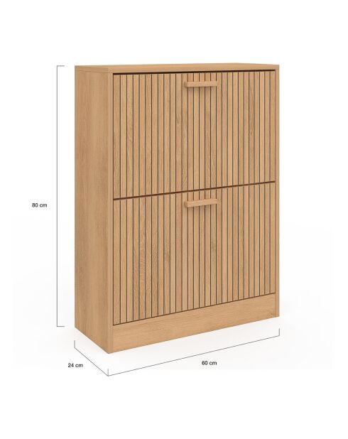 Meuble à chaussures Faustine 2 portes effet lattes 12 paires bois - 60x24x80 cm