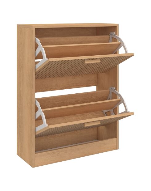 Meuble à chaussures Faustine 2 portes effet lattes 12 paires bois - 60x24x80 cm