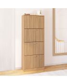 Meuble à chaussures Faustine 4 portes effet lattes 24 paires bois - 60x24x150 cm