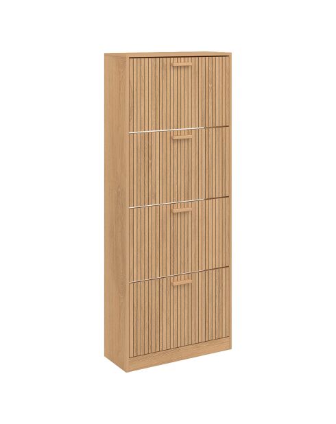 Meuble à chaussures Faustine 4 portes effet lattes 24 paires bois - 60x24x150 cm