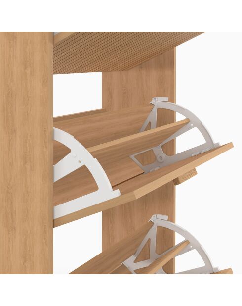 Meuble à chaussures Faustine 4 portes effet lattes 24 paires bois - 60x24x150 cm