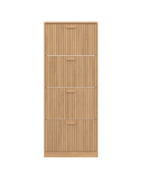 Meuble à chaussures Faustine 4 portes effet lattes 24 paires bois - 60x24x150 cm