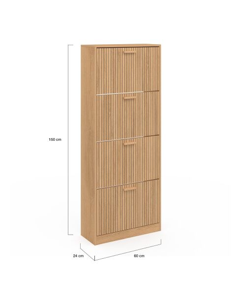 Meuble à chaussures Faustine 4 portes effet lattes 24 paires bois - 60x24x150 cm