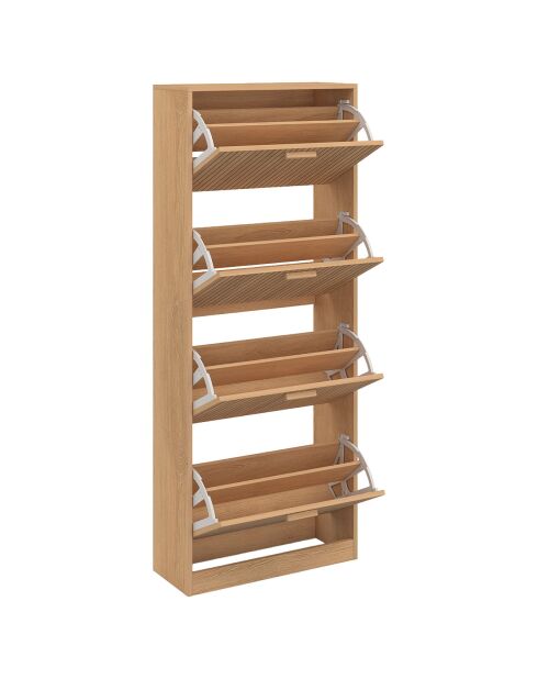 Meuble à chaussures Faustine 4 portes effet lattes 24 paires bois - 60x24x150 cm