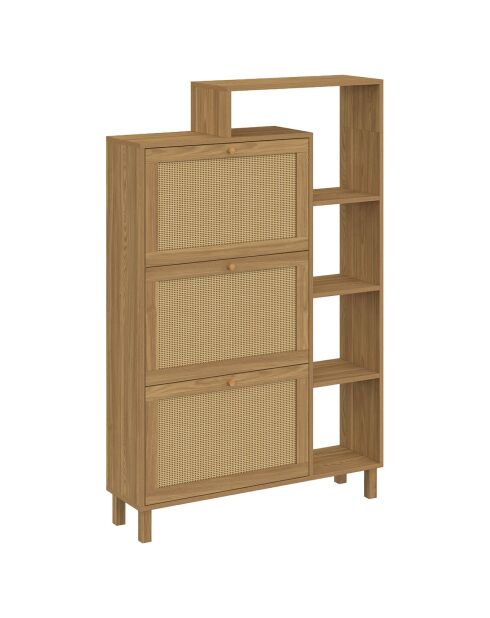 Meuble à chaussures Erin 3 portes en cannage 18 paires bois - 86.5x23.5x133.5 cm