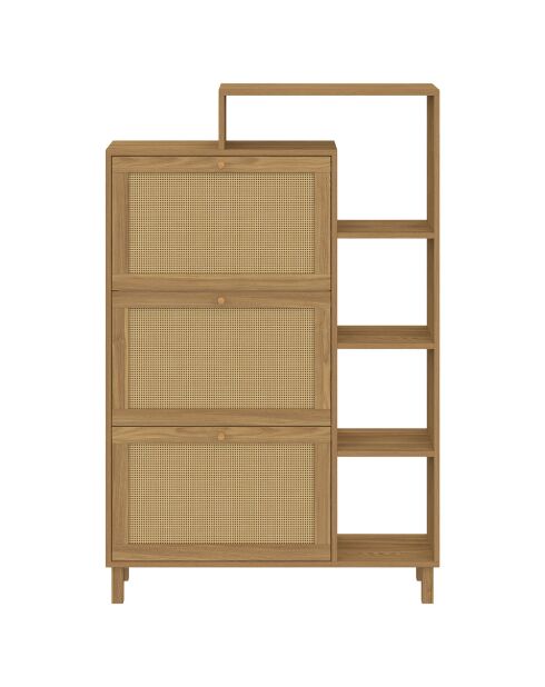 Meuble à chaussures Erin 3 portes en cannage 18 paires bois - 86.5x23.5x133.5 cm