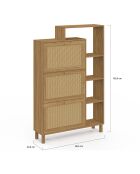 Meuble à chaussures Erin 3 portes en cannage 18 paires bois - 86.5x23.5x133.5 cm