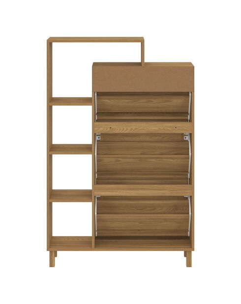 Meuble à chaussures Erin 3 portes en cannage 18 paires bois - 86.5x23.5x133.5 cm
