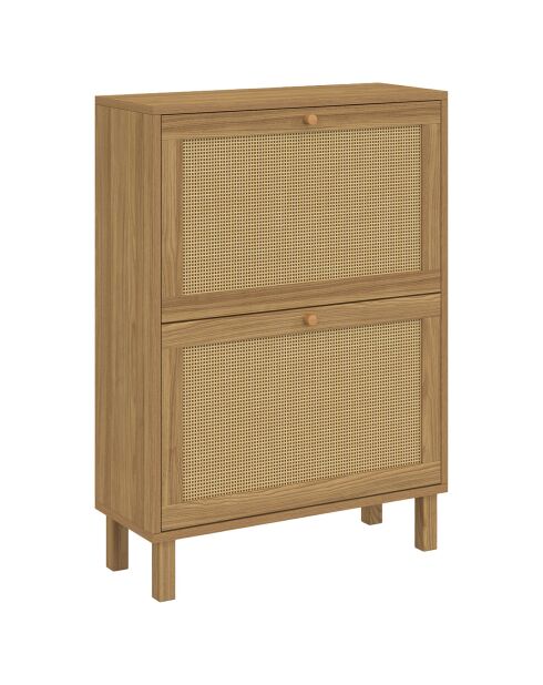 Meuble à chaussures Erin 2 portes en cannage 12 paires bois - 60x23.50x83.5 cm