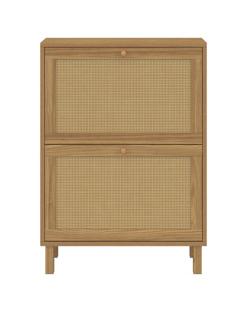 Meuble à chaussures Erin 2 portes en cannage 12 paires bois - 60x23.50x83.5 cm