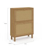 Meuble à chaussures Erin 2 portes en cannage 12 paires bois - 60x23.50x83.5 cm