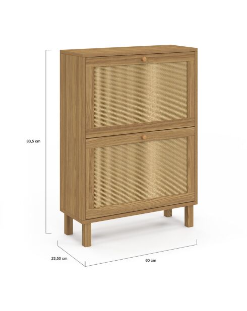 Meuble à chaussures Erin 2 portes en cannage 12 paires bois - 60x23.50x83.5 cm