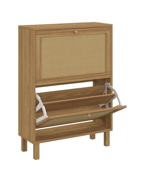 Meuble à chaussures Erin 2 portes en cannage 12 paires bois - 60x23.50x83.5 cm