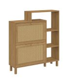 Meuble à chaussures Erin 2 portes en cannage 12 paires bois - 86.5x23.50x98.5 cm